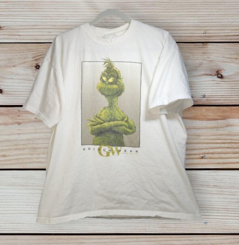 VTG DR. SUESS Grinch Wear 1999 Who Stole Christmas T Shirt 90s White *Stains